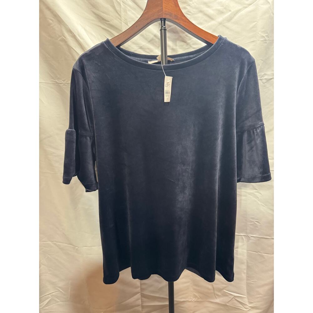 NWT Loft Velvet Knit Tee Flowy Soft Bell Sleeves Women’s XL Navy Blue Romantic